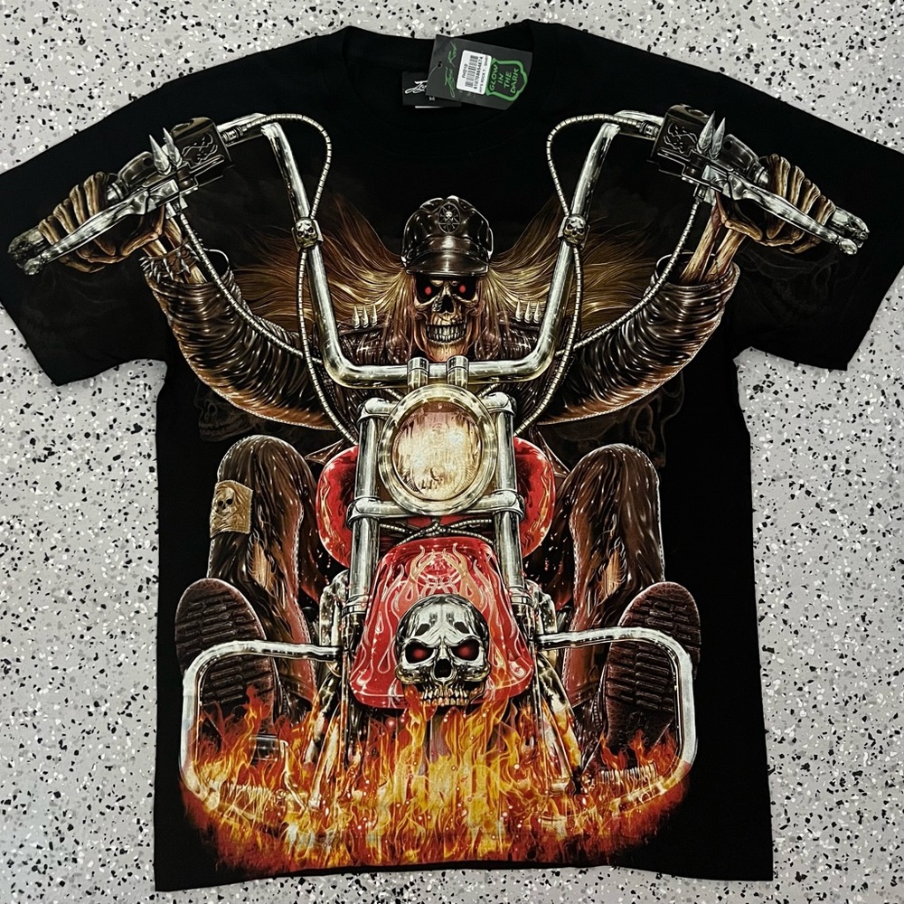 Glow in the Dark 3D HELL RIDER / PISTON SHIRT. NWT